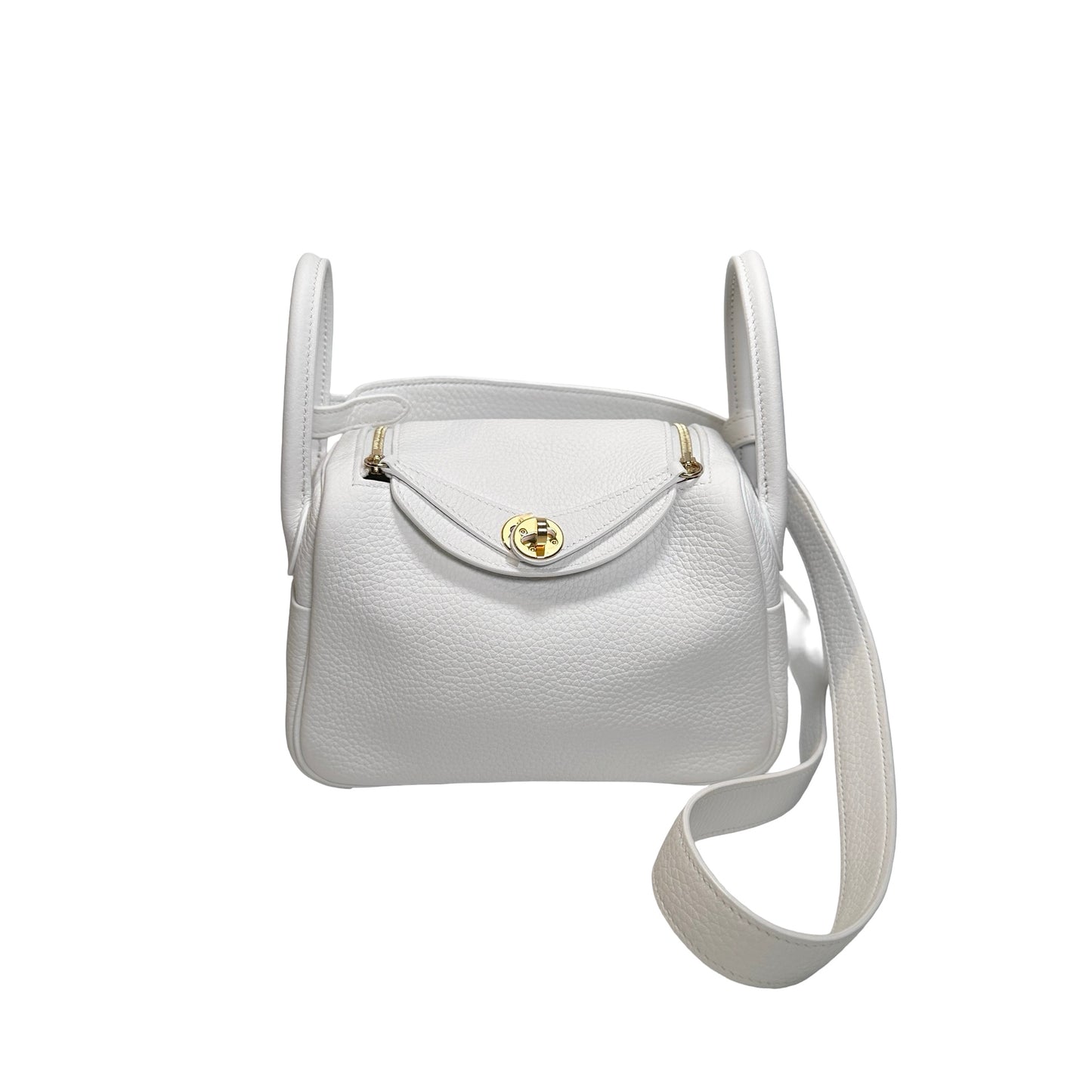 Used HERMES Clemence Leather Mini Lindy Cross body bag White GHW