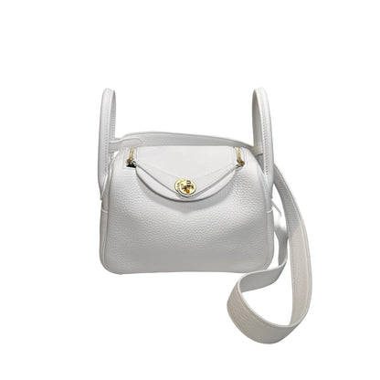 Used HERMES Clemence Leather Mini Lindy Cross body bag White GHW