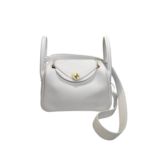 Used HERMES Clemence Leather Mini Lindy Cross body bag White GHW
