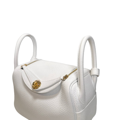 Used HERMES Clemence Leather Mini Lindy Cross body bag White GHW