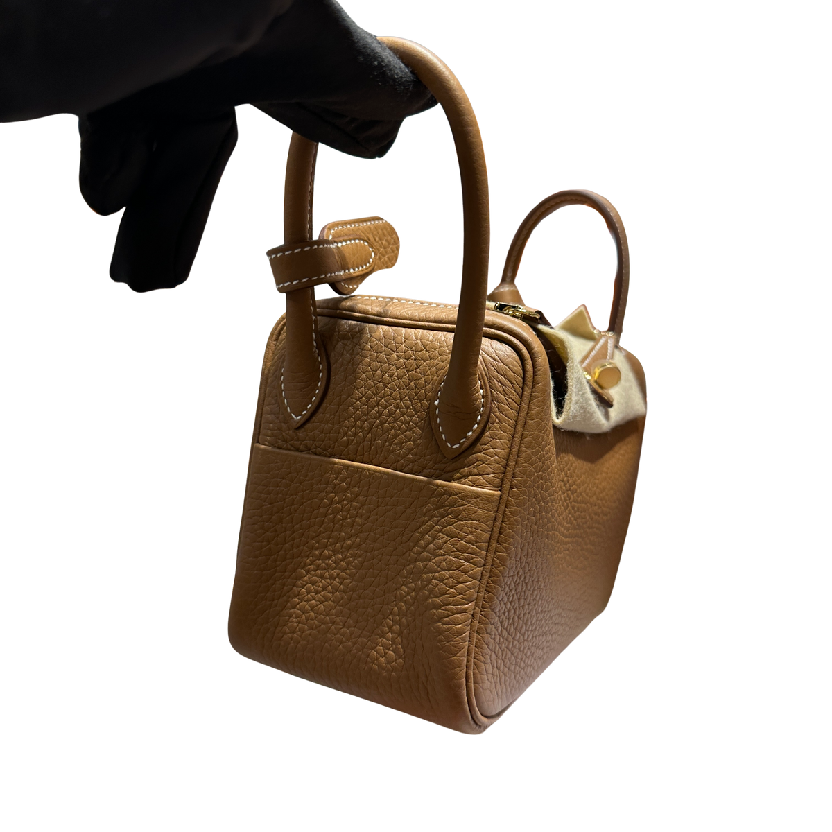 Brand New HERMES Clemence Lindy Handbag Gold