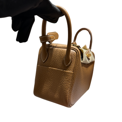 Brand New HERMES Clemence Lindy Handbag Gold