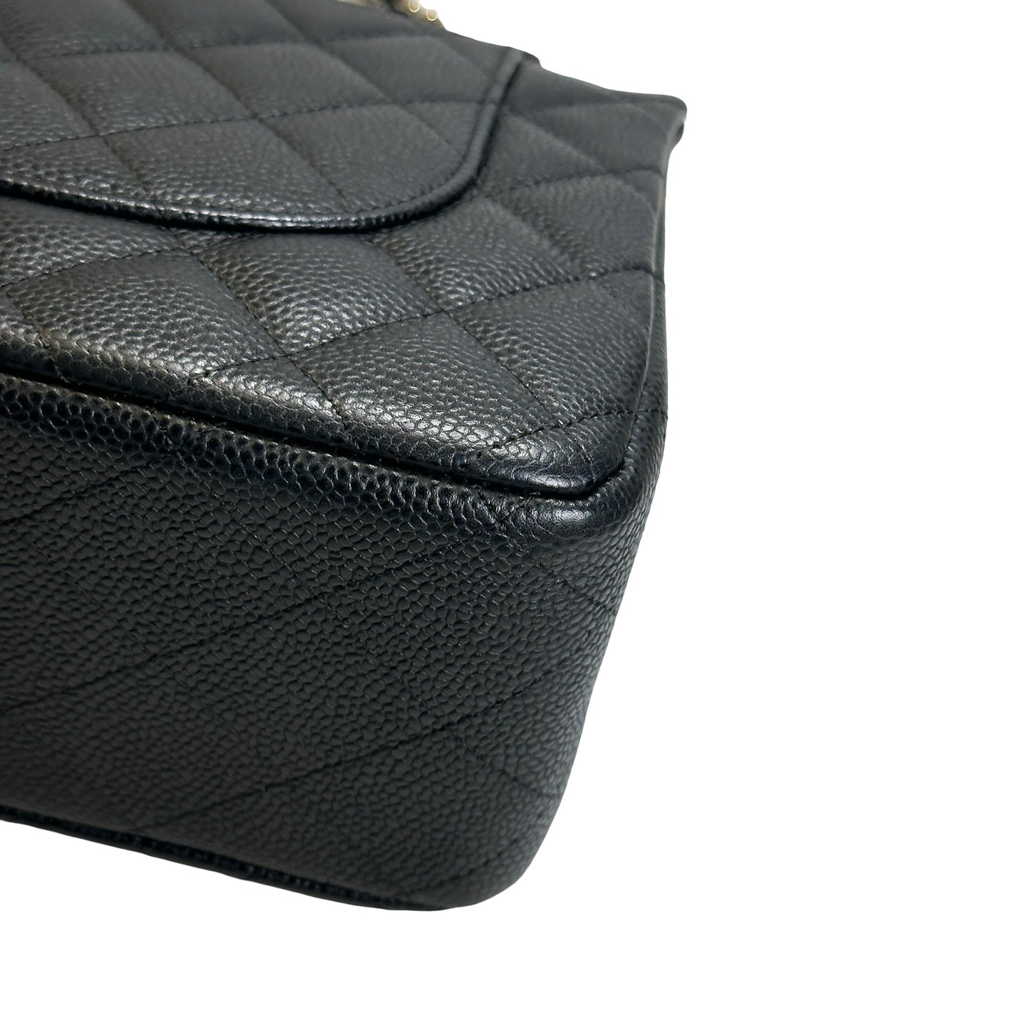 Used CHANEL Quilted Caviar Leather Classic Flap Chain Shoulder Bag Black Silver