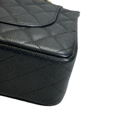 Used CHANEL Quilted Caviar Leather Classic Flap Chain Shoulder Bag Black Silver