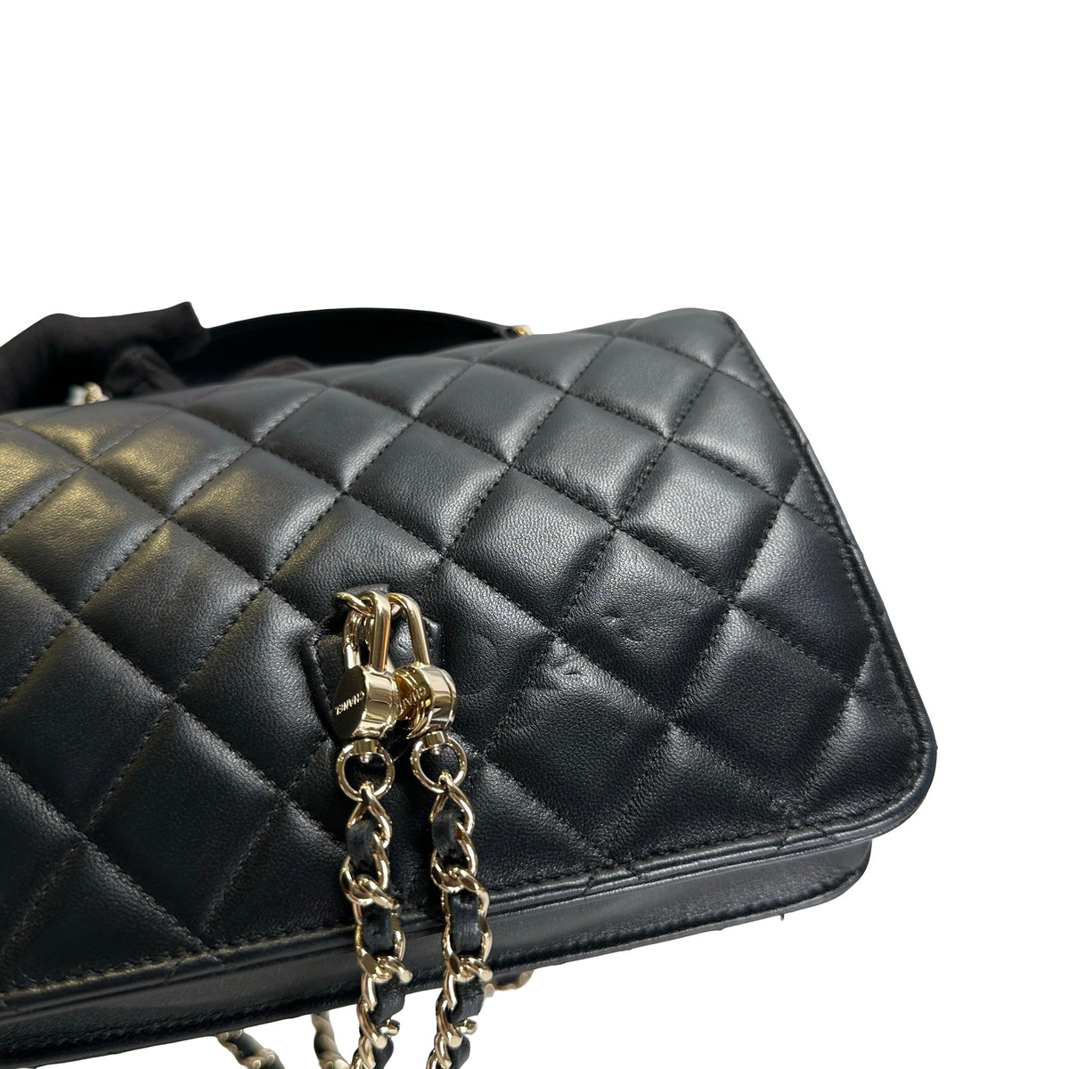 Used CHANEL Quilted Lambskin Trend CC Handbag Black Gold