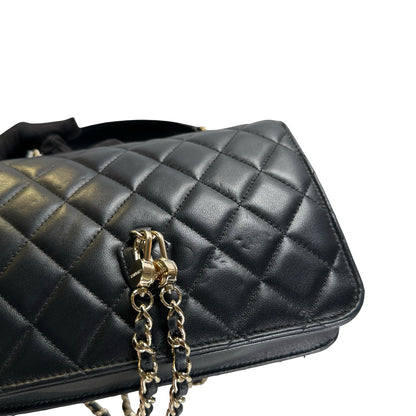 Used CHANEL Quilted Lambskin Trend CC Handbag Black Gold