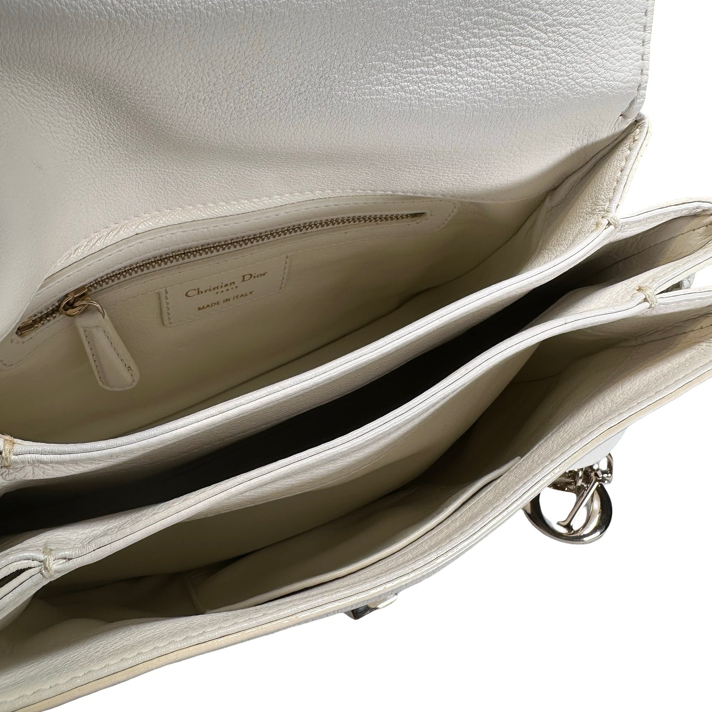 Used CHRISTIAN DIOR Leather Miss Dior Promenade Pouch Chain Shoulder Bag White GHW