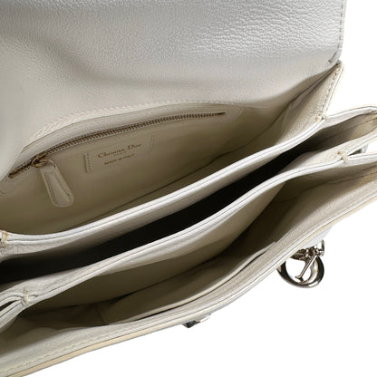 Used CHRISTIAN DIOR Leather Miss Dior Promenade Pouch Chain Shoulder Bag White GHW