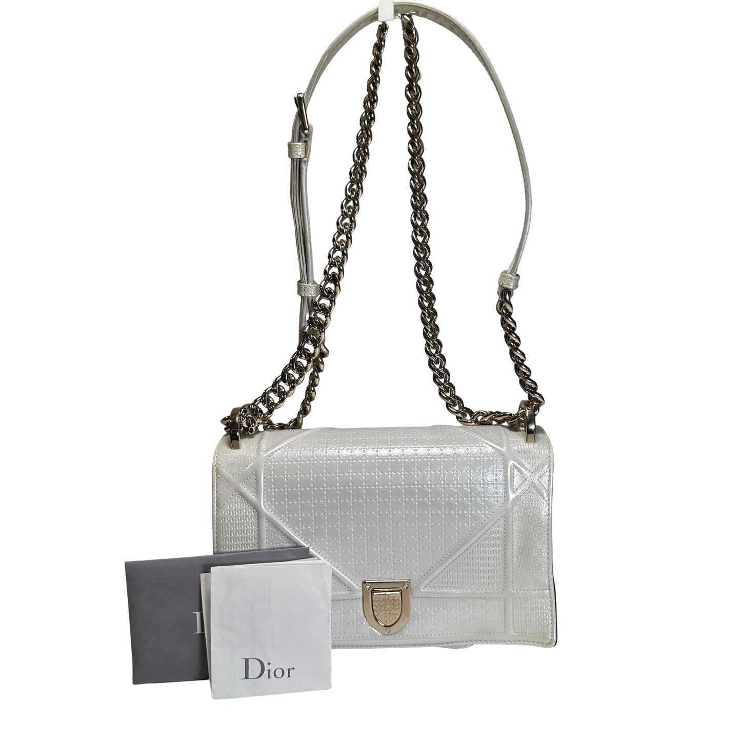 Used DIOR Diorama Crossbody Bag White GHW
