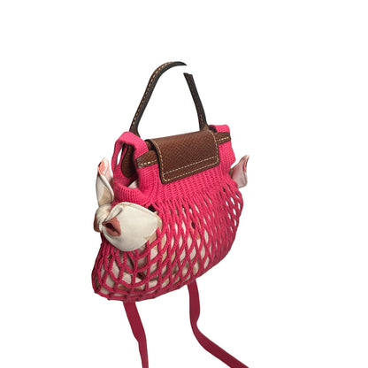 Used LONGCHAMP Netting Le Pliage Filet Cross body bag Pink Brown