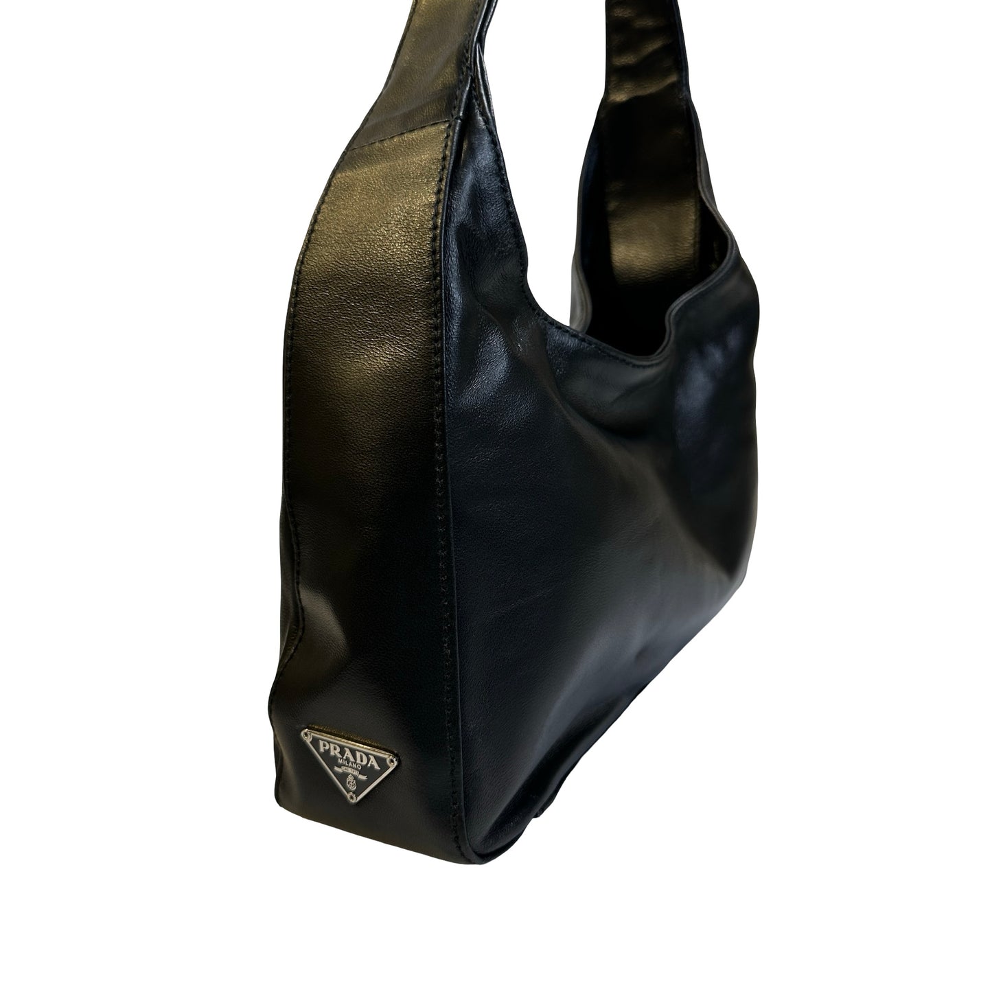 Used PRADA Leather Shoulder Bag Handbag Black