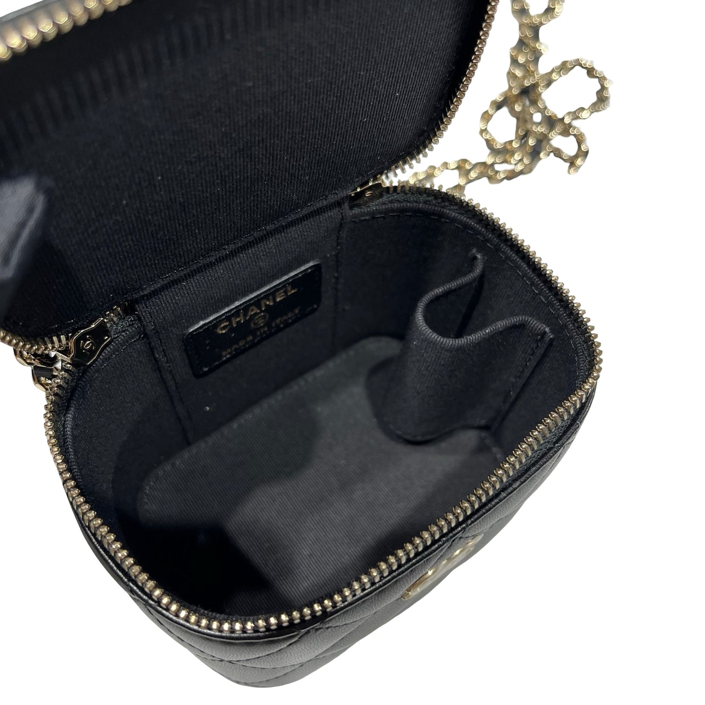 Used CHANEL Lambskin Leather Vanity Case Cross Body Bag Black GHW