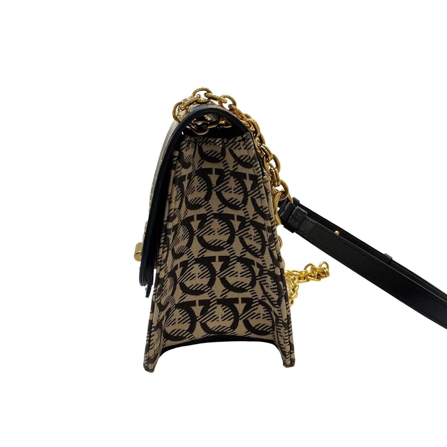 Used FERRAGAMO Chain Shoulder Shoulder Bag Black GHW Beige