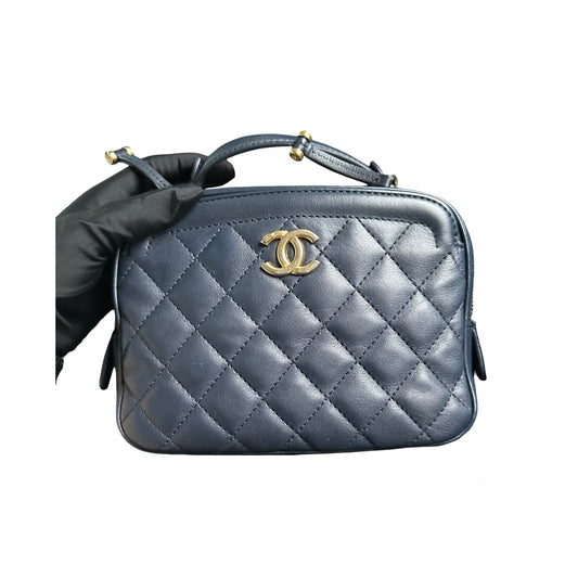 Used CHANEL Quilted Lambskin Camera Case Camera Bag Navy Gold