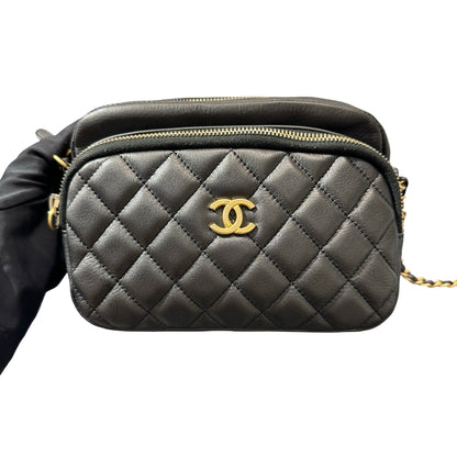 Used Chanel Calfskin Leather Camera Shoulder Bag Black GHW