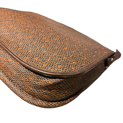 Used SAINT LAURENT Canvas Vintage Crescent Shoulder Cross Body Bag Brown GHW