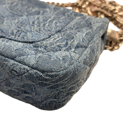 Used CHANEL Denim 23P CAMELIA HEART CRUSH FLAP Cross Body Bag Denim Blue