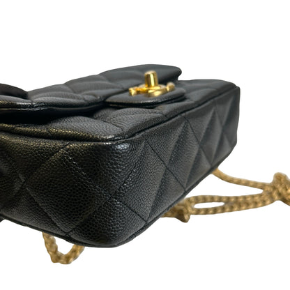 Used CHANEL Caviar Quilted Mini Flap Bag Chain Shoulder Bag Black Gold