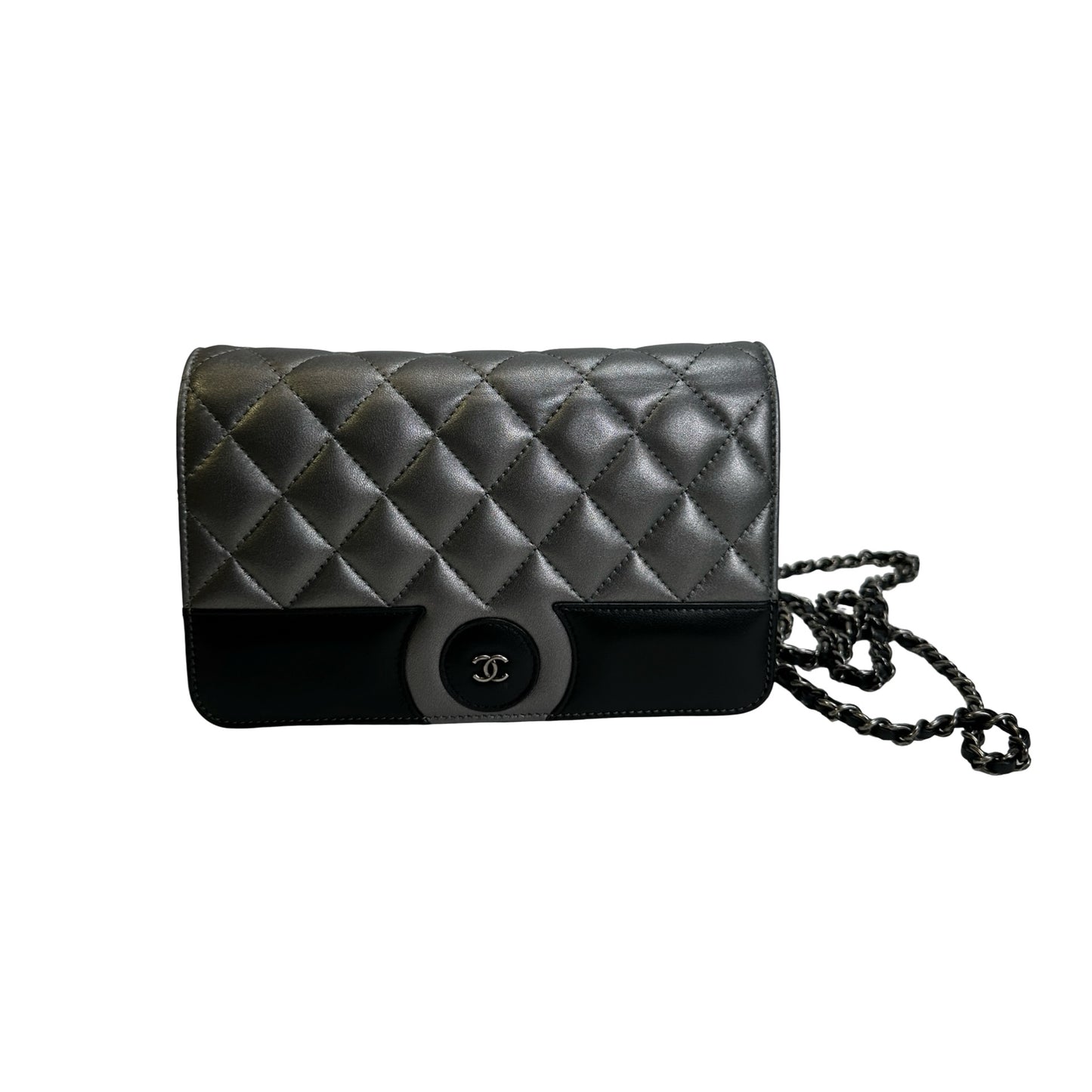 Used CHANEL Quilted Leather Quilted Shoulder Bag Silver Black
