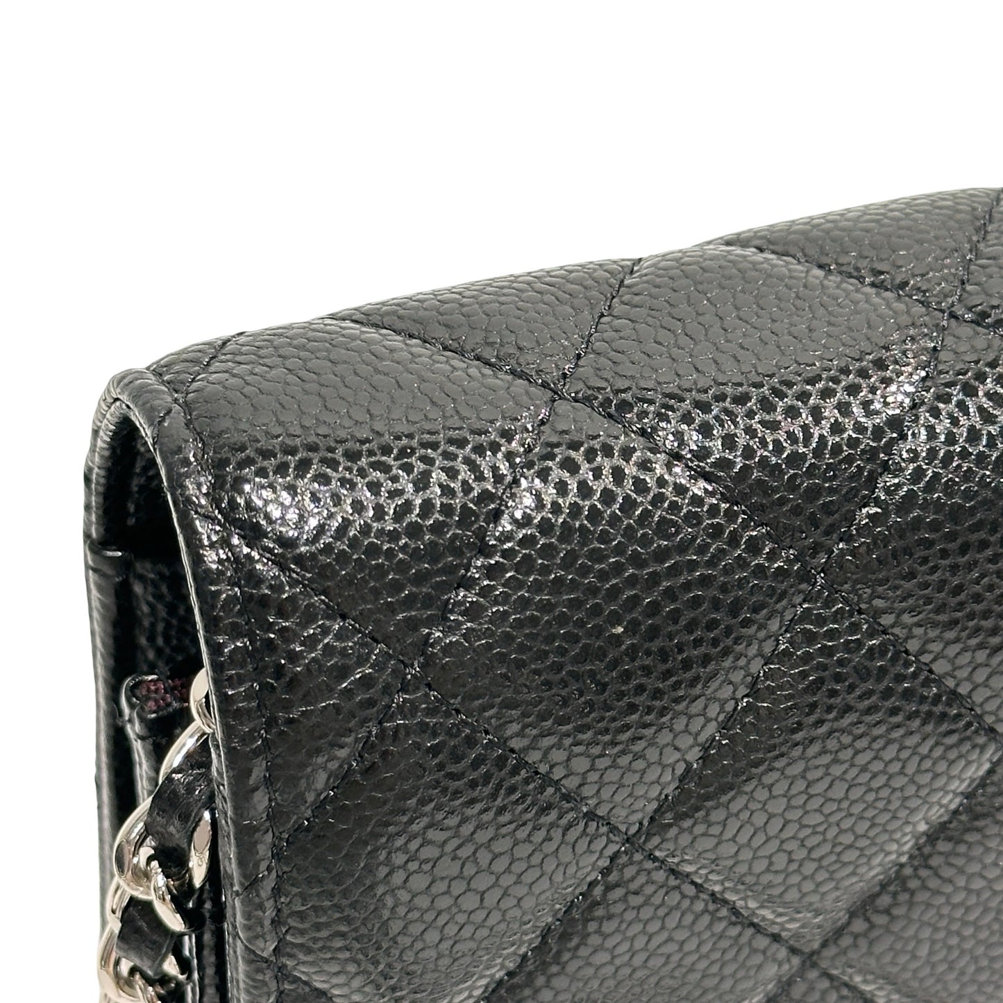 Used CHANEL Calfskin Leather MINI WOC Cross Body Bag Black PHW