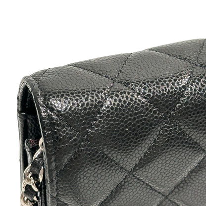 Used CHANEL Calfskin Leather MINI WOC Cross Body Bag Black PHW