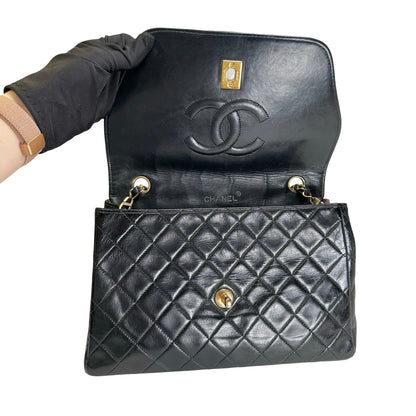Used CHANEL Quilted Quilted Classic Flap Bag Shoulder Bag Black Gold