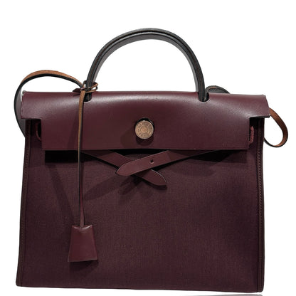Used HERMÈS Canvas Herbag 31 Shoulder Bag Red PHW