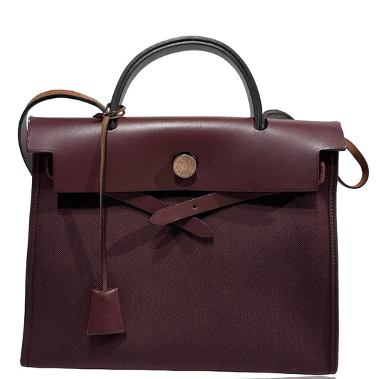Used HERMÈS Canvas Herbag 31 Shoulder Bag Red PHW