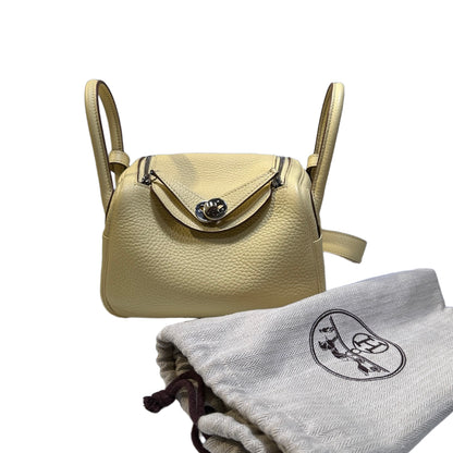 Used HERMÈS Leather Mini Lindy Shoulder Bag YELLOW PHW