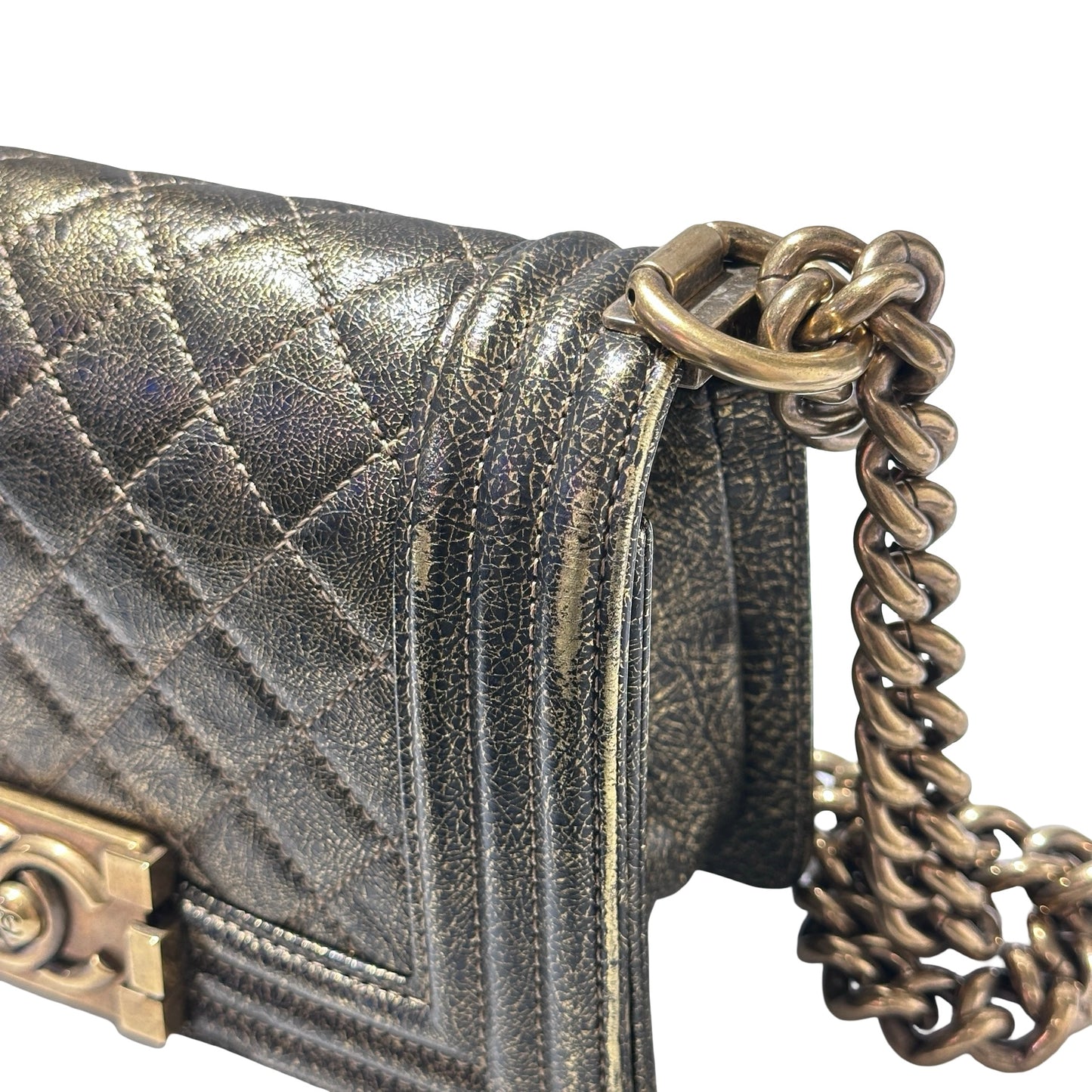 Used CHANEL Boy 20cm Cross Body Bag METALLIC BLACK GHW