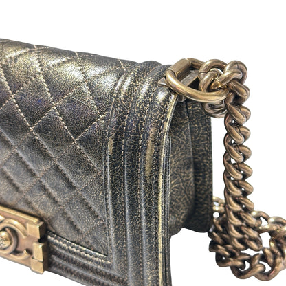 Used CHANEL Boy 20cm Cross Body Bag METALLIC BLACK GHW