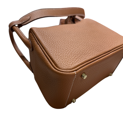 Used HERMES Clemence Leather Lindy Shoulder Bag Brown Gold