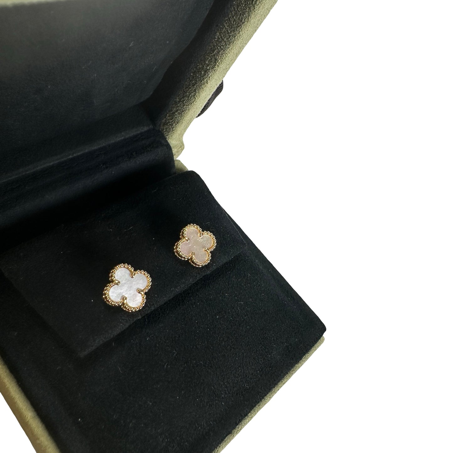 Used VAN CLEEF & ARPELS Mother of Pearl 18K Yellow Gold Vintage Alhambra Earrings White Gold