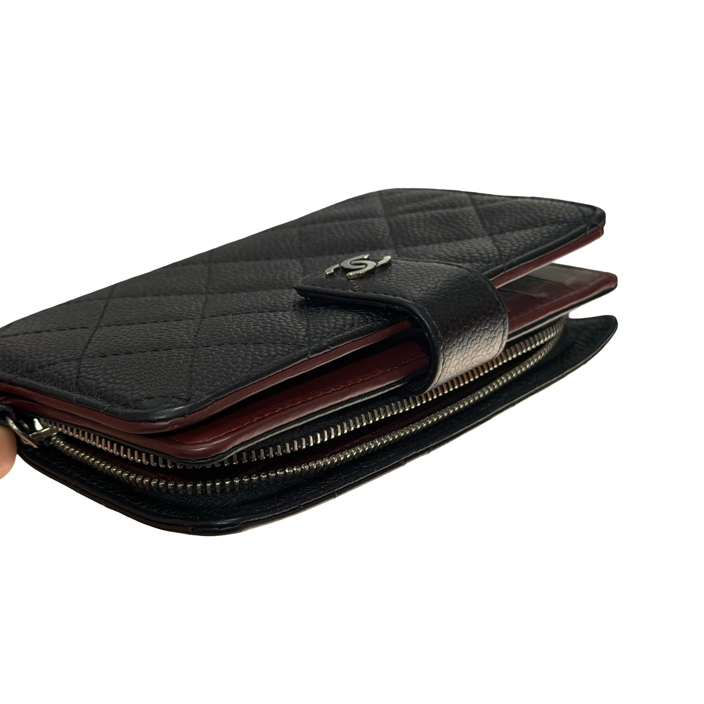 Used CHANEL Calfskin Leather Wallet Black PHW