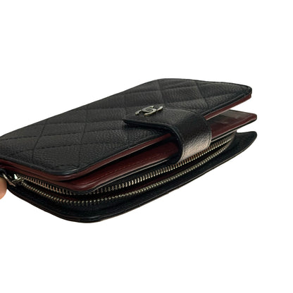 Used CHANEL Calfskin Leather Wallet Black PHW