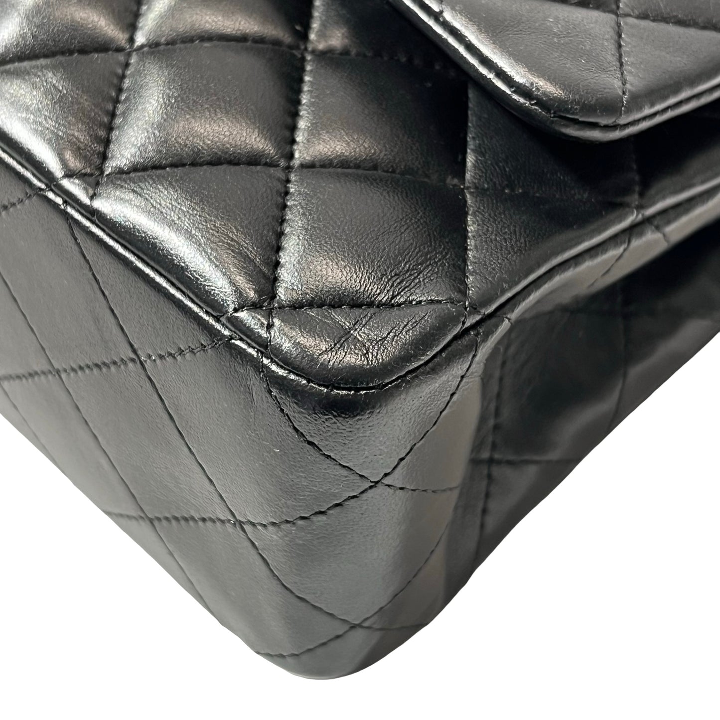 Used CHANEL Lambskin Leather CF 25 Shoulder Bag Black PHW