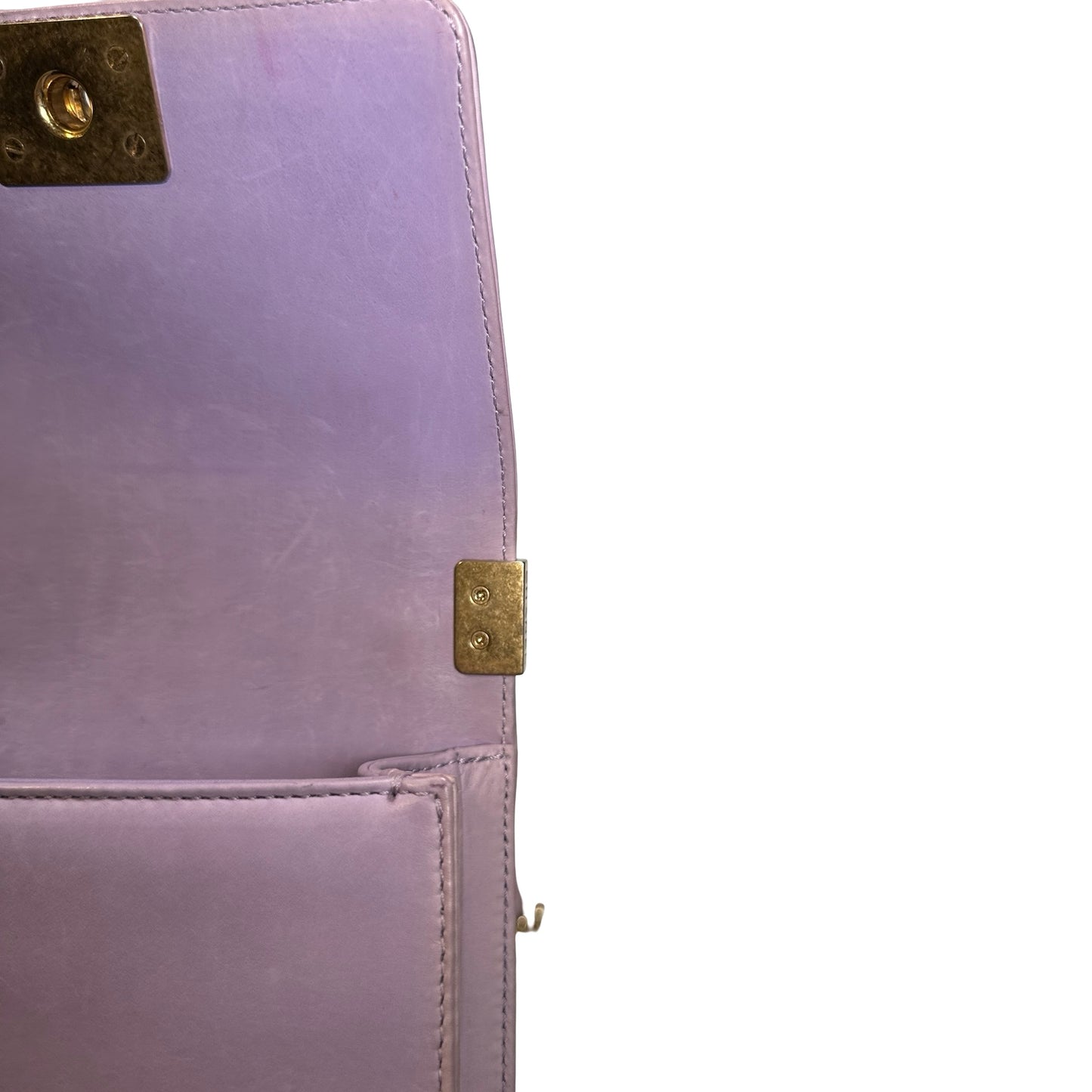 Used CHANEL Braided Lambskin Boy Chain Shoulder Bag Lilac Gold