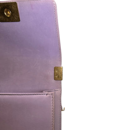 Used CHANEL Braided Lambskin Boy Chain Shoulder Bag Lilac Gold