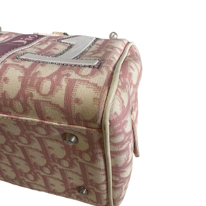 Used DIOR Canvas Trotter Boston Handbag Pink PHW