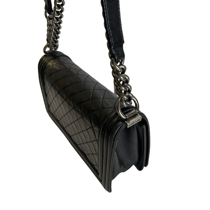 Used CHANEL Quilted Calfskin Boy Bag Shoulder Bag Black Silver