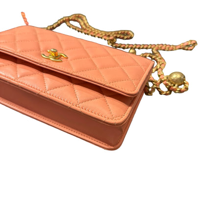 Used CHANEL WOC with Gold Ball Cross Body Bag Orange GHW