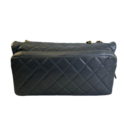Used CHANEL Quilted Caviar Classic Flap Chain Shoulder Bag Grey Gold