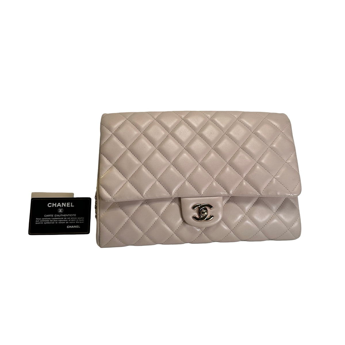 Used CHANEL Lambskin Flap Bag Chain Shoulder Bag Light Peach GHW