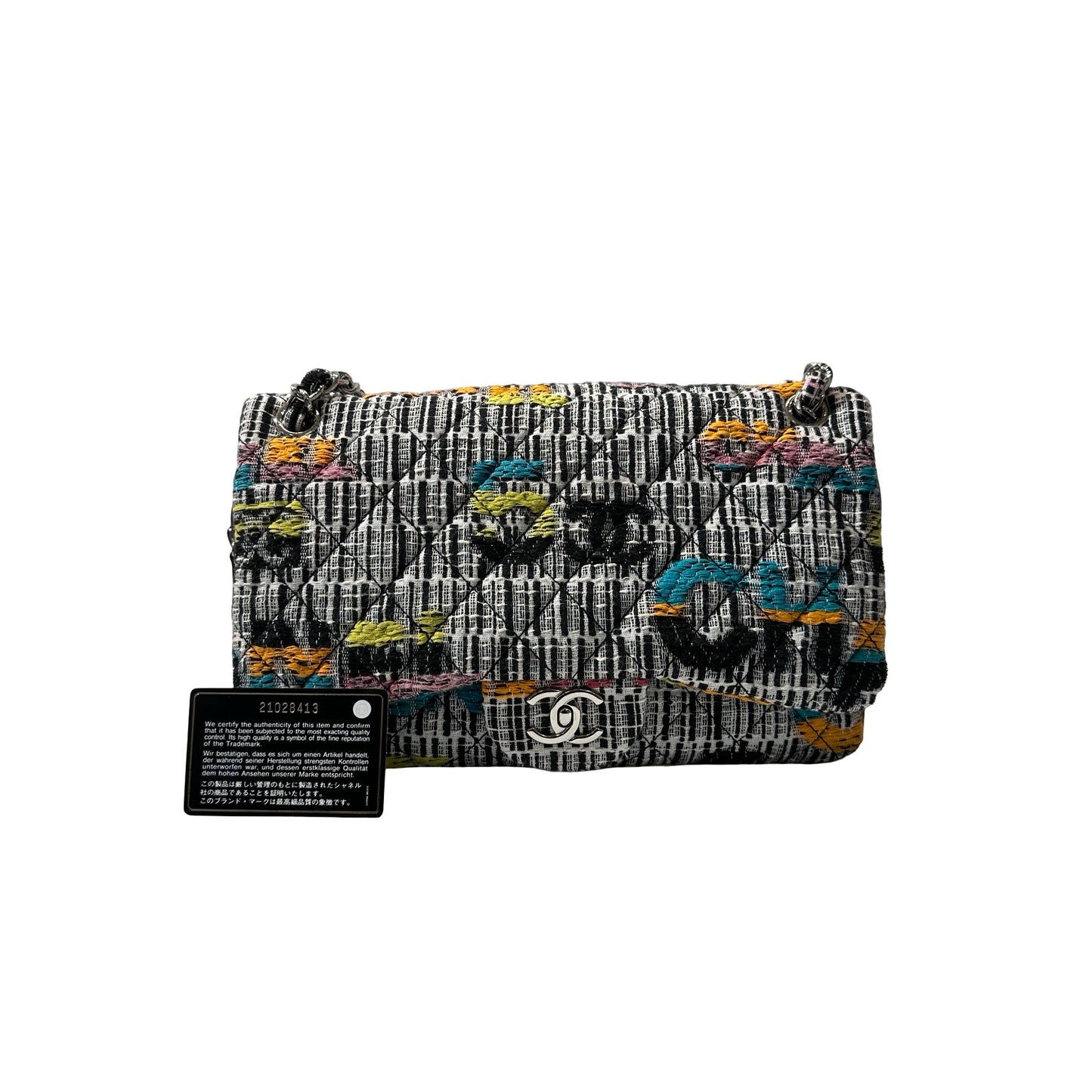 Used CHANEL Tweed Lambskin Leather Tweed No.5 Flap Shoulder Bag Multi colour PHW