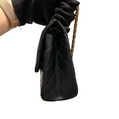 Used CHANEL Quilted Aged Calfskin 2.55 Small Chain Shoulder Bag Black Gold