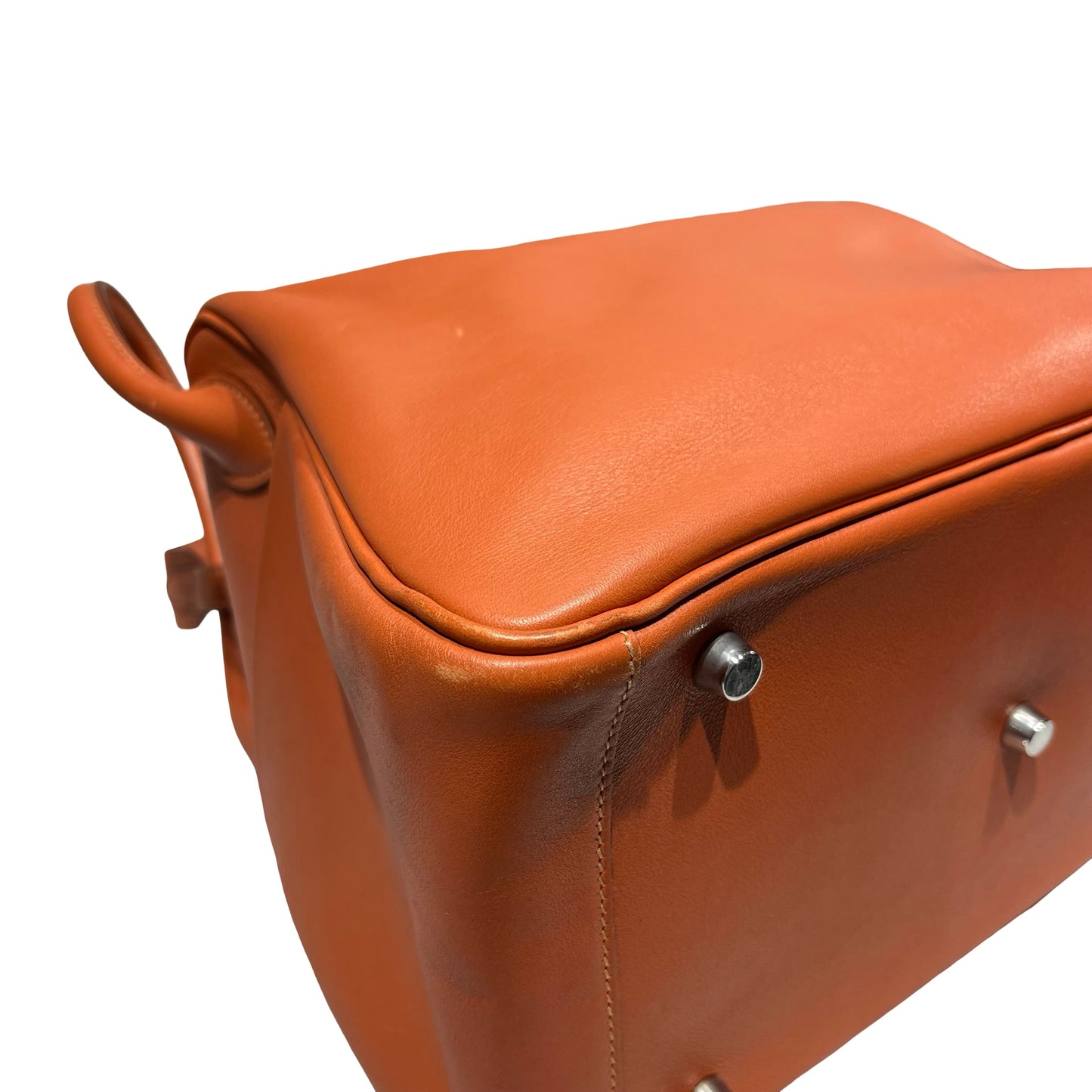 Used HERMÈS Calfskin Leather Lindy 30 Shoulder Bag Orange PHW