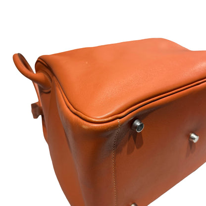 Used HERMÈS Calfskin Leather Lindy 30 Shoulder Bag Orange PHW