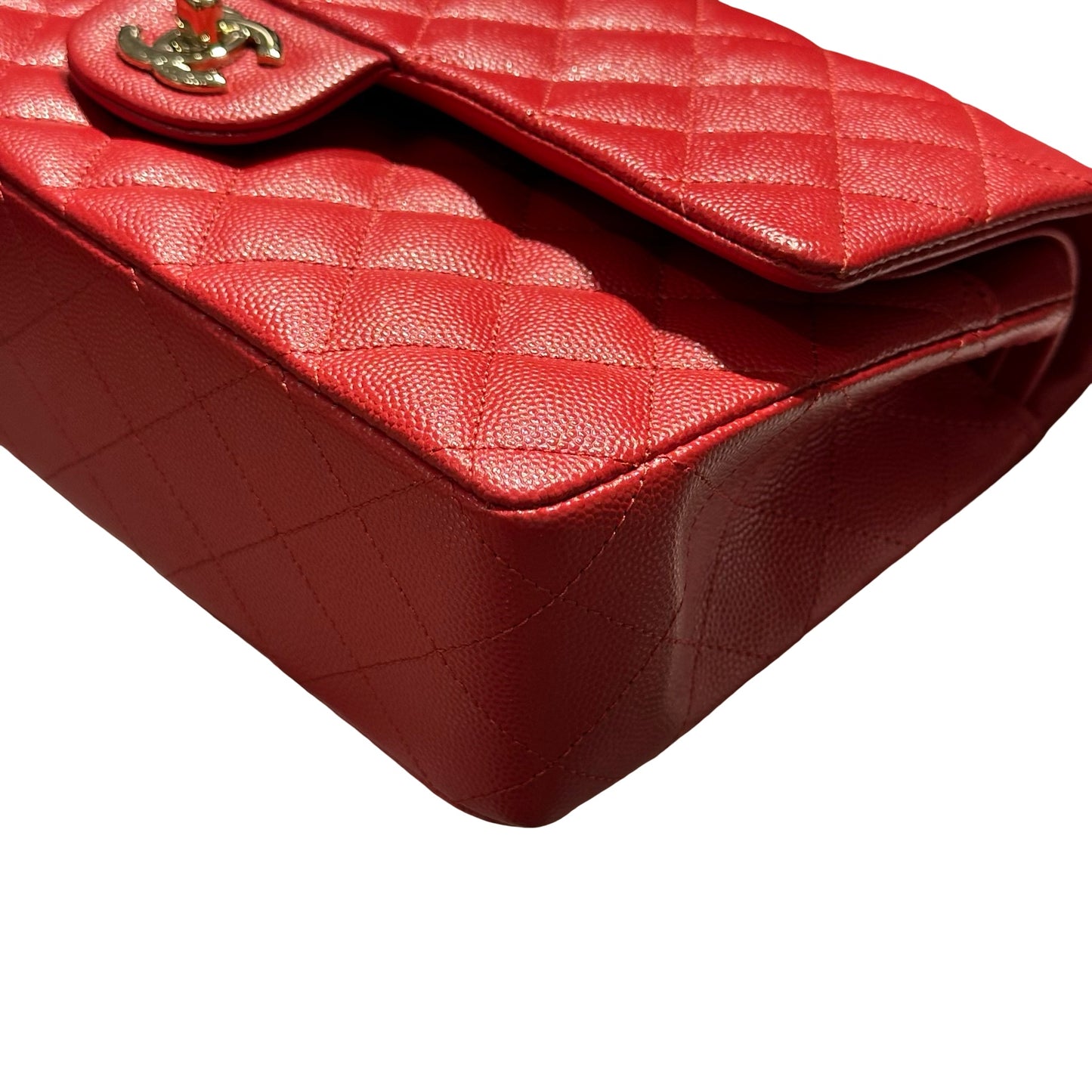 Used CHANEL Quilted Caviar Classic Flap 25 Shoulder Bag Red Gold