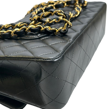 Used CHANEL Quilted Lambskin Classic Flap 25 Chain Shoulder Bag Black Gold