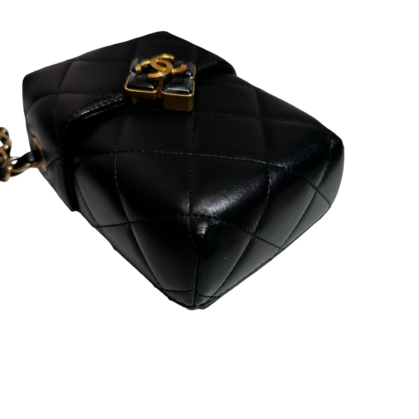 Used CHANEL Lambskin Leather Plexi Box Shoulder Bag Black GHW